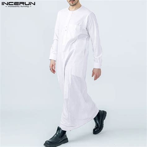 Clearance Sale Incerun Men Muslim Kaftan Solid Color O Neck Long