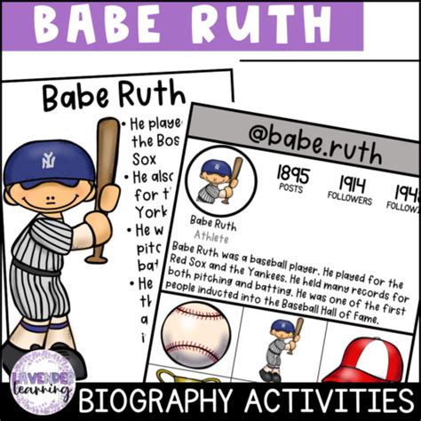 Babe Ruth Biography Activities Worksheets Report Athlete Study
