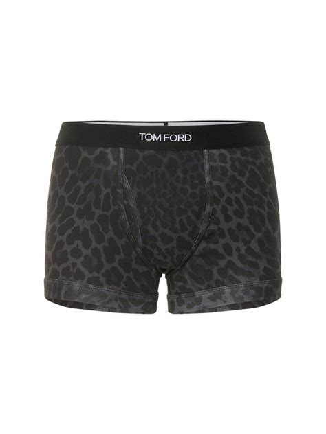 Tom Ford Leopard Print Cotton Boxer Briefs Navy Editorialist