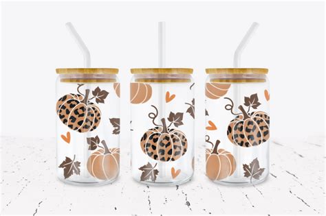 Fall Pumpkins And Leaves 16 Oz Libbey Glass Can Wrap Sticky Fingers