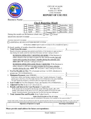 2021 2024 Form CA Report Of Use Fee City Of Avalon Fill Online