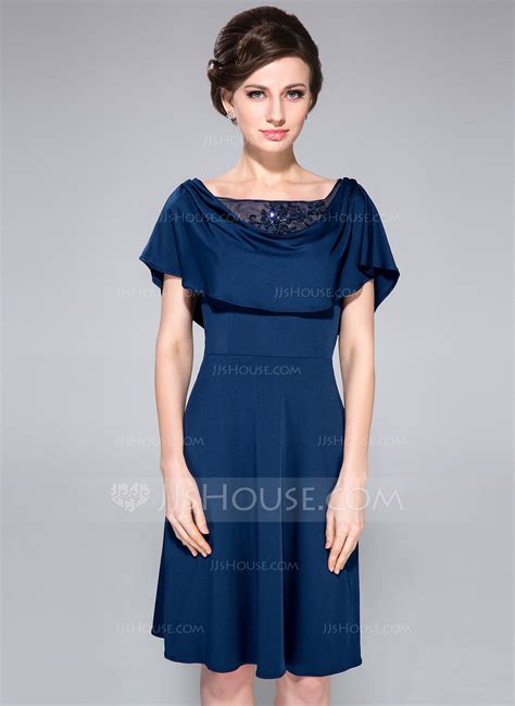 A Line Princess Cowl Neck Knee Length Jersey Mother Of The Bride Dress