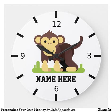 Personalize Your Own Monkey Large Clock Large Clock