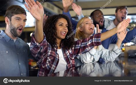 Young Sport Fans Cheering National Team Victory Supporters Clapping ...