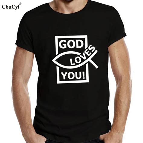 Christian Men's T shirt God Loves You Harajuku Slogan Letters Printing ...