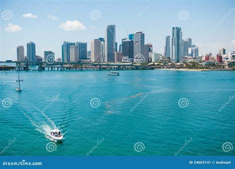 Miami city skyline stock image. Image of background, coastal - 24663141