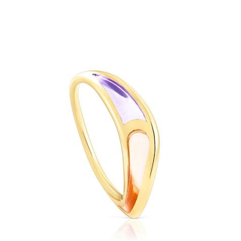 Gregal Ring In Silver Vermeil With Lilac And Orange Enamel Tous