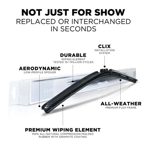 CLIX Wipers Black Carbon 18in All Weather Interchangeable Wiper Blade