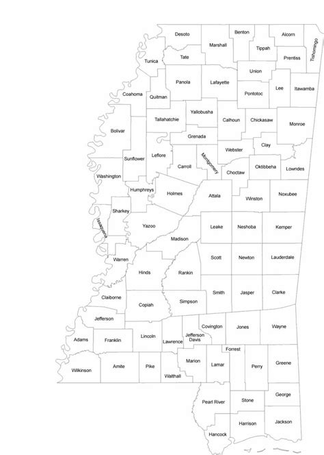 Mississippi County Map with County Names Free Download