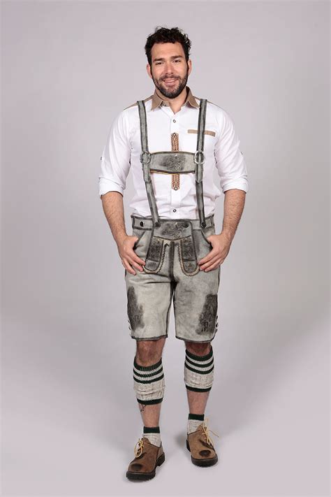 Trachten Short Mens Lederhosen Shaded Grey Lederhosen Store