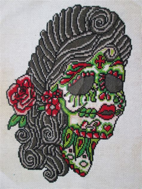 Sugar skull embroidery cross stitch by Kristina86 on DeviantArt