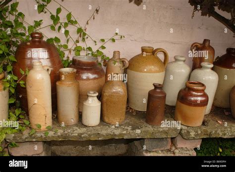 Collection Of Old Brown Jugs Bottles And Pots Stock Photo Alamy