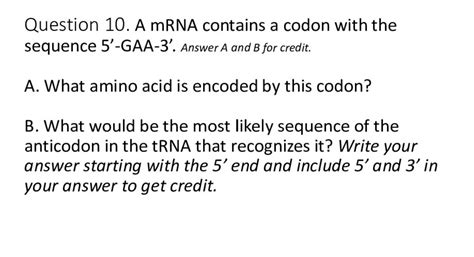 Answered Question 10 A Mrna Contains A Codon Bartleby