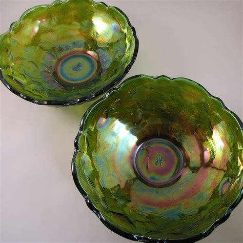 Green Carnival Glass Bowls Etsy