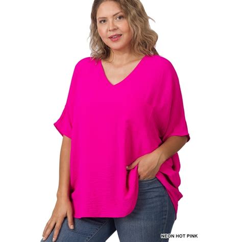 Zenana Women And Plus V Neck Woven Airflow Dolman Short Sleeve Blouse Top