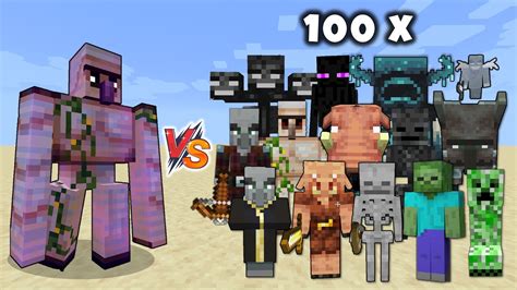 Enchanted Iron Golem Vs All Minecraft Mobs X Enchanted Iron Golem