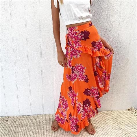 Buy Womens Midi Skirt Women Summer Boho Asymmetrical