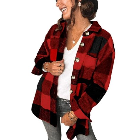 Fantaslook Womens Plaid Shirts Flannel Shacket Jacket Long Sleeve