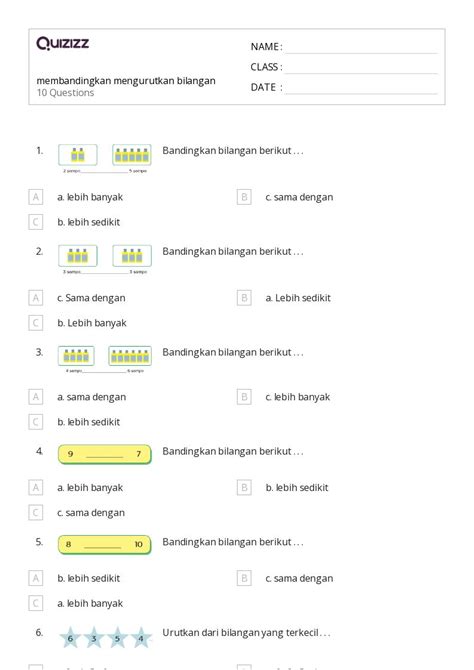 Lembar Kerja Membandingkan Dan Mengurutkan Panjang Untuk Kelas Di