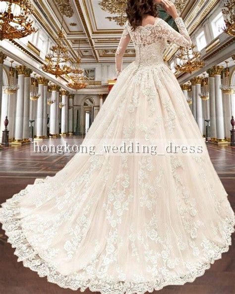 New White Ivory Lace A Line Long Sleeves Wedding Dress Bridal Gown