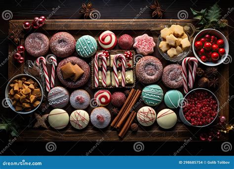 A Platter Filled With Lots Of Different Types Of Candies Stock