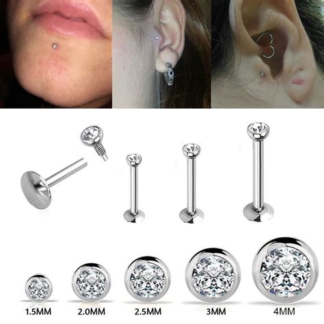 12x15 4mm Aaa Zircon Labret Lip Bar Stud Piercing 16 Gauge Stainless