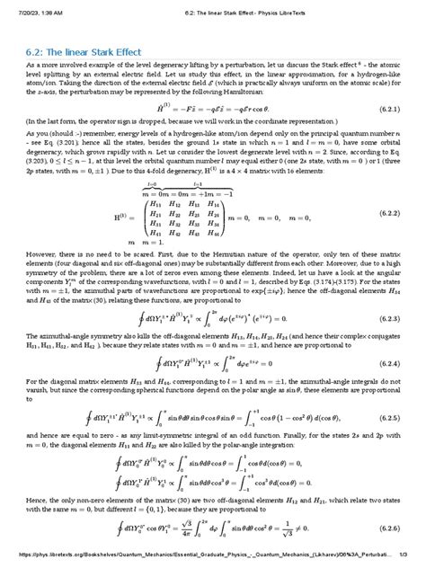 6.2 - The Linear Stark Effect - Physics LibreTexts | PDF | Perturbation ...