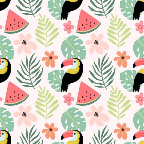 Premium Vector Seamless Pattern With Toucan And Summer Fruits