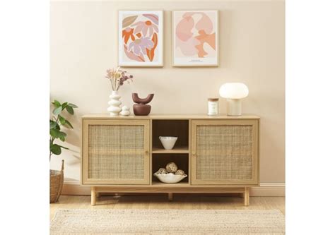 Buffet HELENA effet chêne et cannage rotin 150 cm