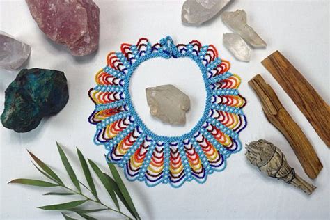 Medium Okama Necklace Light Blue Handmade Indigenous Rainbow Beaded