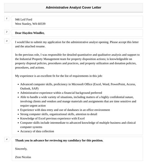 Administrative Analyst Cover Letter Velvet Jobs