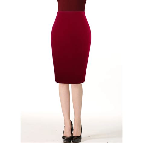 Wine Red Office Work Wear Split Women Pencil Skirt Summer Empire Knee Length Elegant Sexy