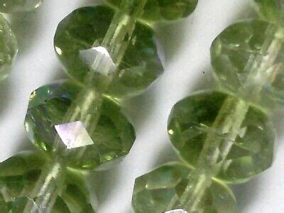 Vtg Peridot Green Glass Ab Faceted X Mm Rondell Glass Beads