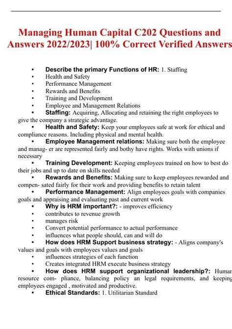 WGU C202 Managing Human Capital Exam Questions And Answers 2022 2023