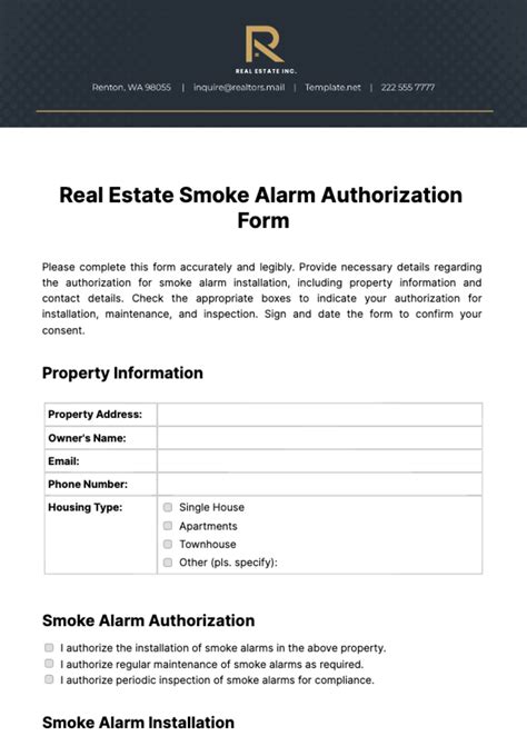 Free Real Estate Smoke Alarm Authorization Form Template Edit Online And Download