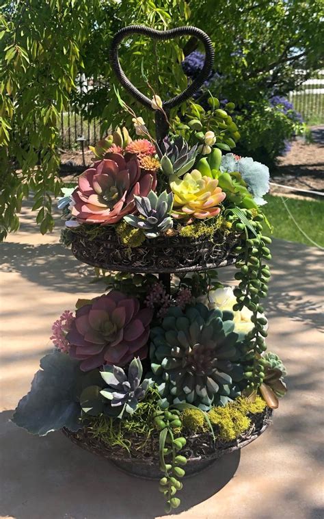 Tiered Faux Succulent Arrangement Floral Arrangement Succulent