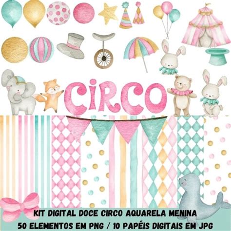 Kit Digital Circo Rosa Menina Aquarela No Elo Arquivos