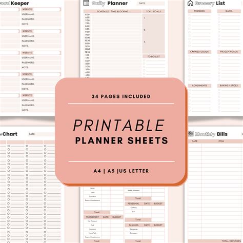 printable planner sheets templates  daily monthly budget life