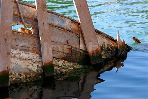 Sunken Wooden Ships Underwater