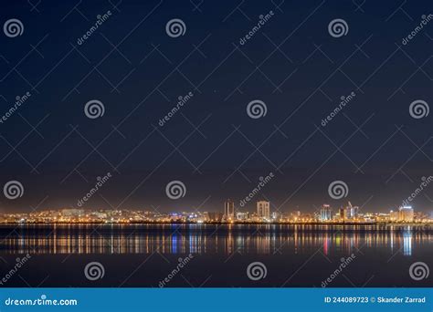 Night on Tunis Lake stock image. Image of history, mosque - 244089723