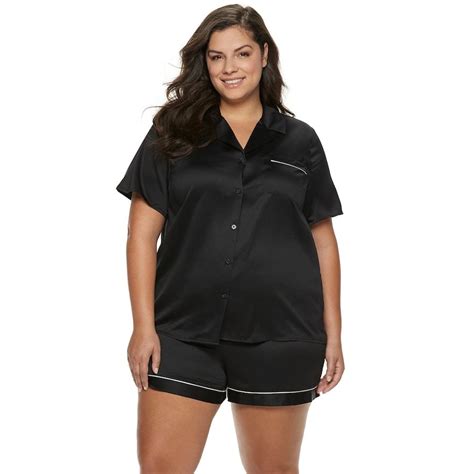 Plus Size Apt Notch Collar Satin Sleep Shirt Sleep Shorts Pajama