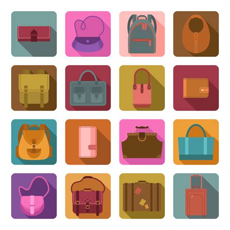 Bags Colored Flat Icons Set 437802 Vector Art At Vecteezy