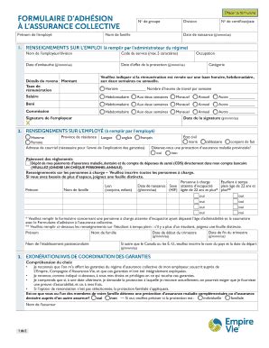 Fillable Online Formulaire D Adh Sion N L Assurance Collective Fax