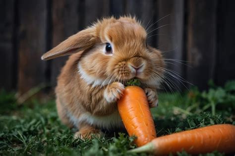 Premium Photo A Fluffy Bunny Nibbling On A Carrot