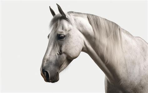 Un Caballo Blanco De Primer Plano Aislado En Un Fondo Blanco Ganado