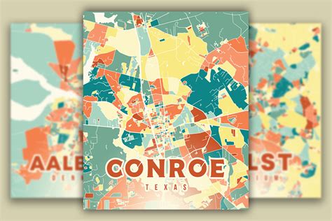 Conroe Texas Colorful Map Graphic By Poster Boutique Creative Fabrica