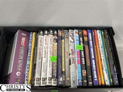 Plastic Media Storage Box with 8 Comedy DVDs, 10 Movie DVDs, 3 Bio Film ...