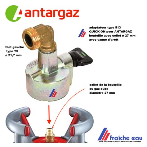 adaptateur QUICK ON pour ANTARGAZ entrée vers la bouteille diamètre 27