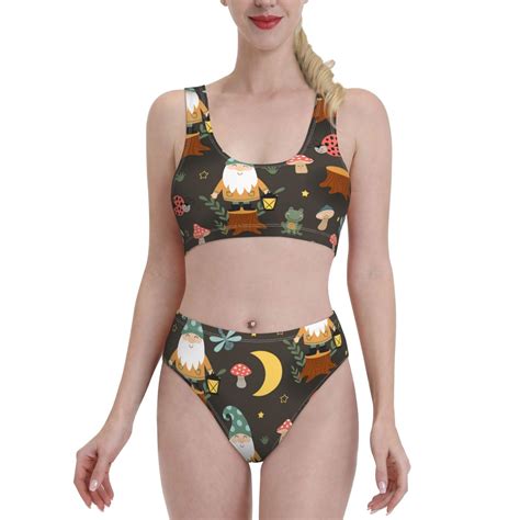 Bixox Gnome Insect Frog Pattern Two Piece Sports Bikini With U Shaped