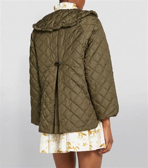 GANNI Green Quilted Ruffled Collar Jacket Harrods UK